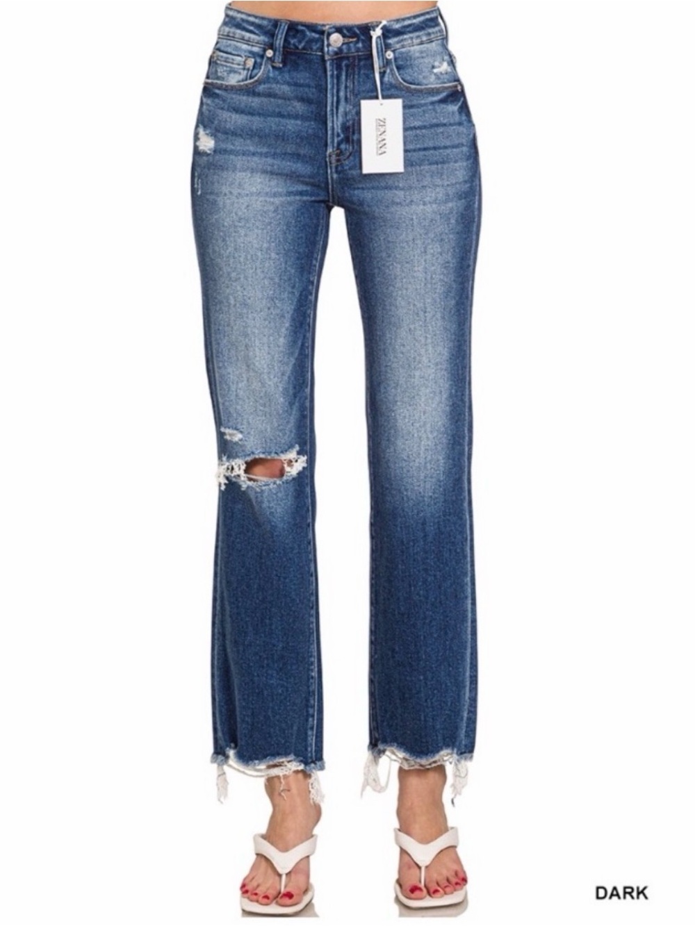RISEN Dark Blue Distressed High-Rise Women’s Jeans!